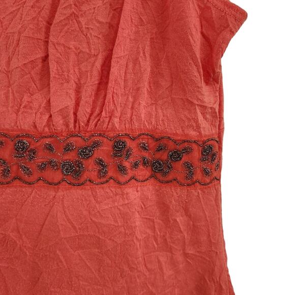 Style & Co Y2k Crinkle Texture Orange Floral Embroidered Fall Blouse Top Size XL - Picture 5 of 10